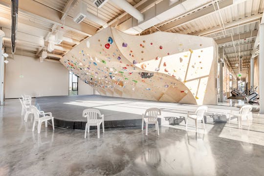 Front South climbing wall with chairs